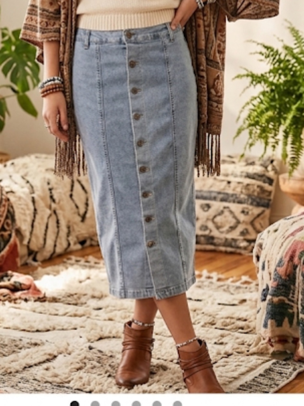 Happily Grey Light Wash Denim Button Front Midi Skirt Size 5/26